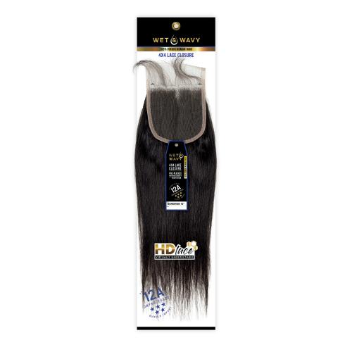 Bare N Natural Unprocessed Virgin Human Hair Weave Wet N Wavy 4x4 HD Lace Closure 12A Bohemian 12"