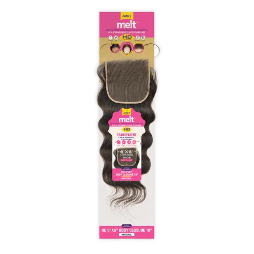 Janet Collection Melt Natural Virgin Remy Human Hair With Whole Hand Made 6X6 HD Lace Frontal Closure Body (10"-18")