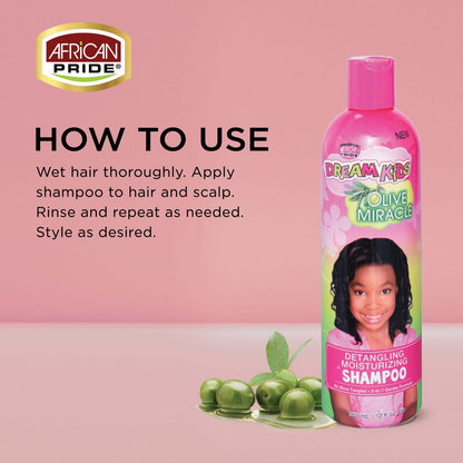 AFRICAN PRIDE DREAM KIDS - OLIVE MIRACLE - DETANGLING MOISTURIZING SHAMPOO - 12 OZ