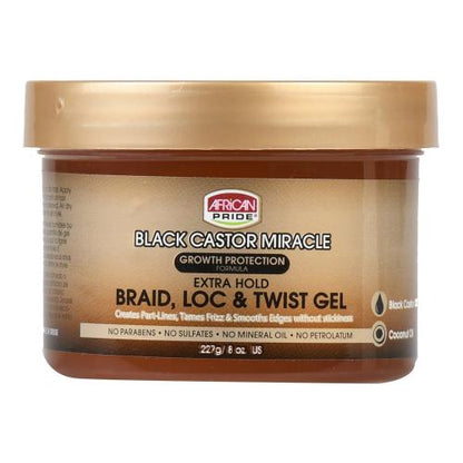 African Pride Black Castor Miracle Extra Hold Braid, Loc & Twist Gel 8oz Find Your New Look Today!