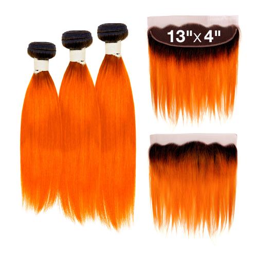 Ali Bundles Unprocessed Brazilian Virgin Human Hair Weave Color Bundles Straight 3Pcs + 13X4 Closure Find Your New Look Today!