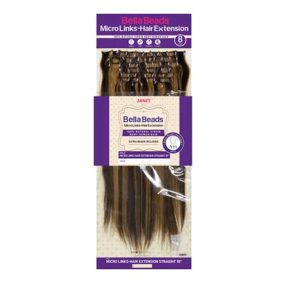 Janet Collection Natural Virgin Remy Human Hair Weave Bella Beads Micro Links Hair Extension Yaky 18" (8Pcs)
