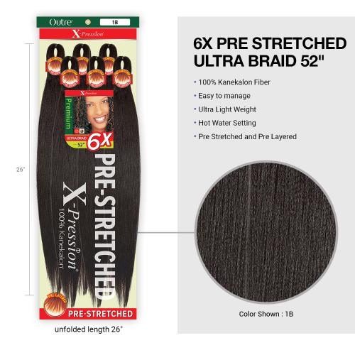 OUTRE X-PRESSION PRE-STRETCH BRAIDING HAIR - 100% KANEKALON - 6X ULTRA BRAID 52"