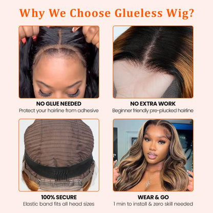 UpScale 100% Human Hair Glueless Pre Plucked 13x6 Lace Frontal Wig Pink Brown Highlight Straight 20"