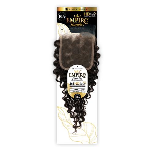 Sensationnel Virgin Human Hair Weave Empire Bundle 4X4 HD Lace Closure Deep Wave (10-14")