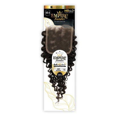 Sensationnel Virgin Human Hair Weave Empire Bundle 4X4 HD Lace Closure Deep Wave (10-14")