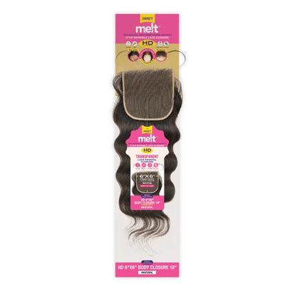 Janet Collection Melt Natural Virgin Remy Human Hair With Whole Hand Made 6X6 HD Lace Frontal Closure Body (10"-18")