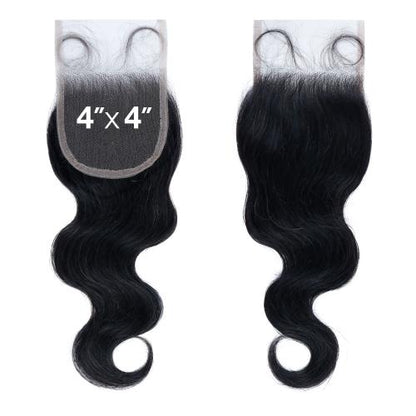 Bobbi Boss Bundle Natural Virgin Human Hair 4X4 HD Lace Closure Body 12"