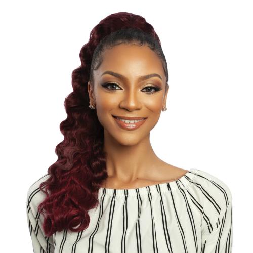 Mane Concept Human Hair Blend Ponytail Brown Sugar Wrap N Tie BSWNT07 Crimp Wave Wnt 22"