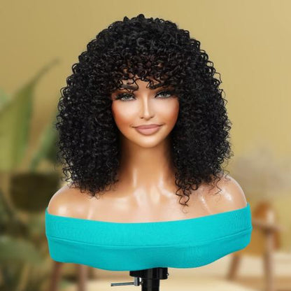 UpScale 100% Human Hair Wear and Go Short Curly Bob with Bang 16"