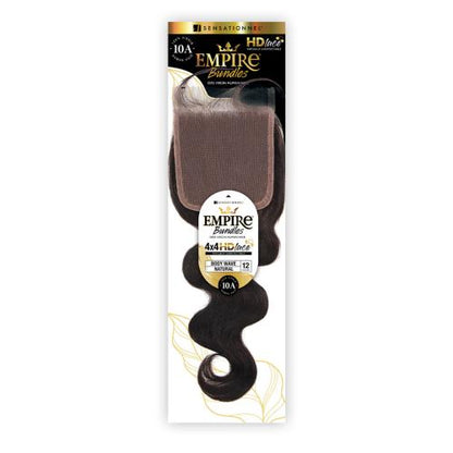 Sensationnel Virgin Human Hair Weave Empire Bundle 4X4 HD Lace Closure 10A Body Wave (10-18")