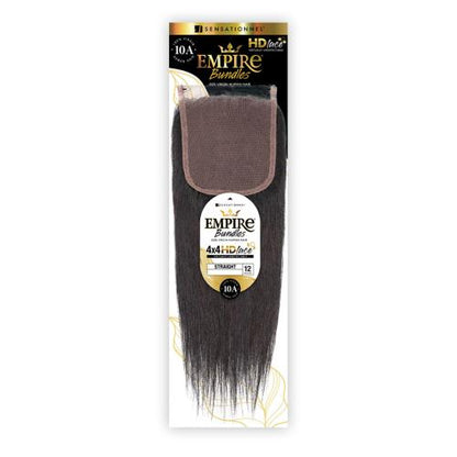 Sensationnel Virgin Human Hair Weave Empire Bundle 4X4 HD Lace Closure 10A Straight (10-18")