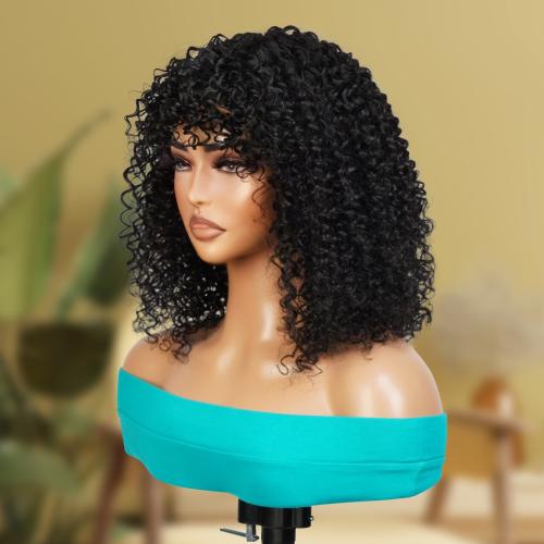 UpScale 100% Human Hair Wear and Go Short Curly Bob with Bang 16"