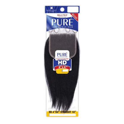 Milky Way Remy Human Hair Weave Pure 4X4 HD Lace Closure Straight 10"
