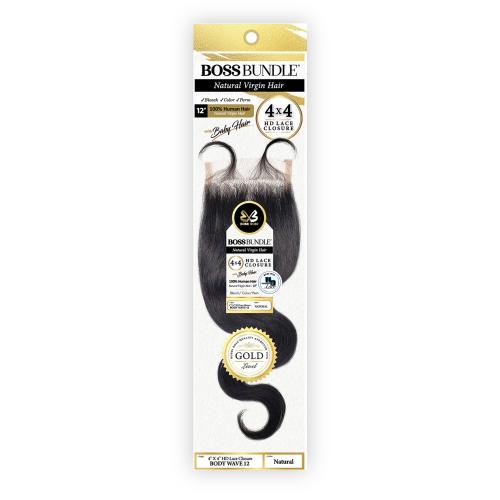 Bobbi Boss Bundle Natural Virgin Human Hair 4X4 HD Lace Closure Body 12"