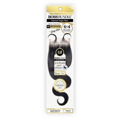Bobbi Boss Bundle Natural Virgin Human Hair 4X4 HD Lace Closure Body 12"