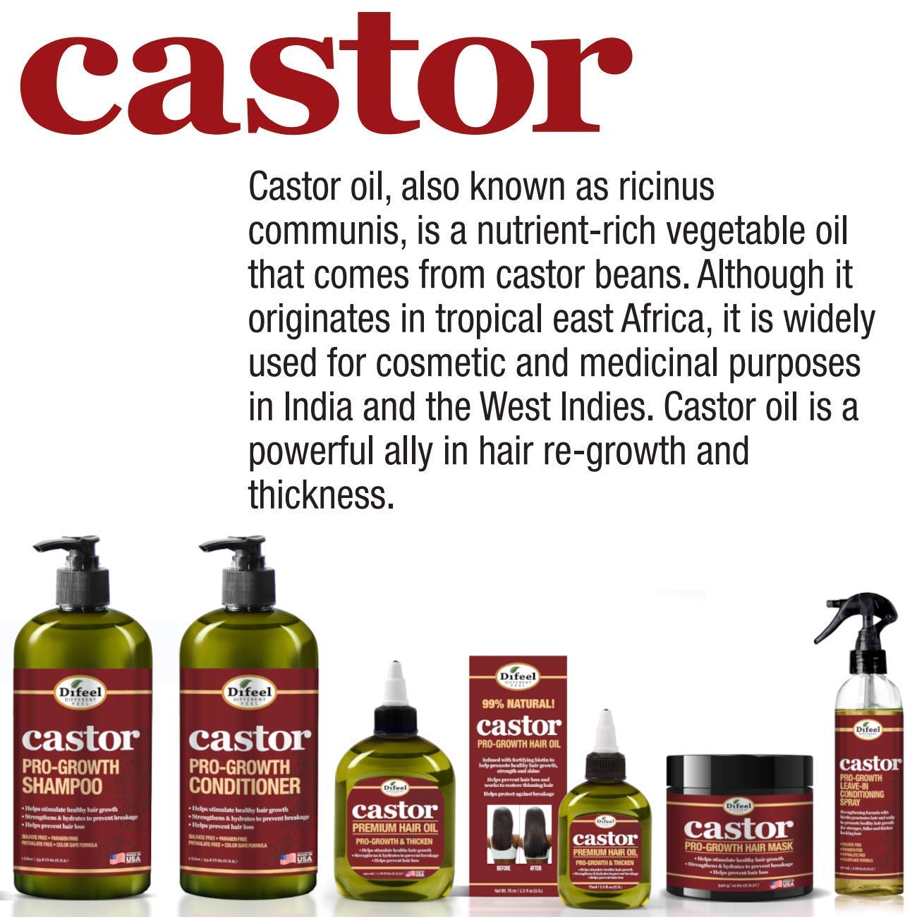 Difeel Castor Pro-Growth Hair Oil 2.5 oz. - Made with Natural Castor Oil for Hair Growth Find Your New Look Today!