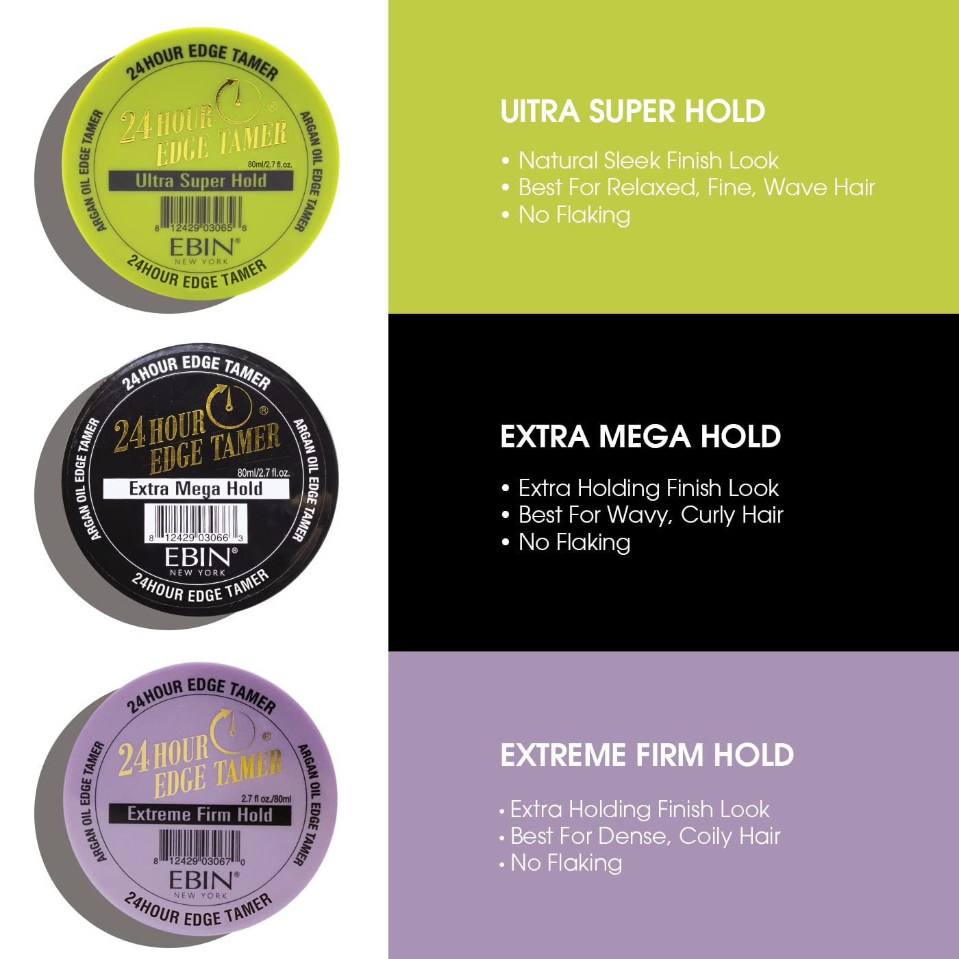 EBIN NEW YORK 24 Hour Edge Tamer - Extreme Firm Hold (0.5oz/ 15ml) - No Flaking, White Residue, Shine and Smooth texture with Argan Oil and Castor Oil Find Your New Look Today!