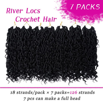 Goddess Locs Crochet Hair 12 Inch 7 Packs River Locs Curly Faux Locs Crochet Hair for Women Pre Looped Crochet Braids with Curly Hair Boho Hippie Locs Synthetic Hair Extensions (#1B) Find Your New Look Today!