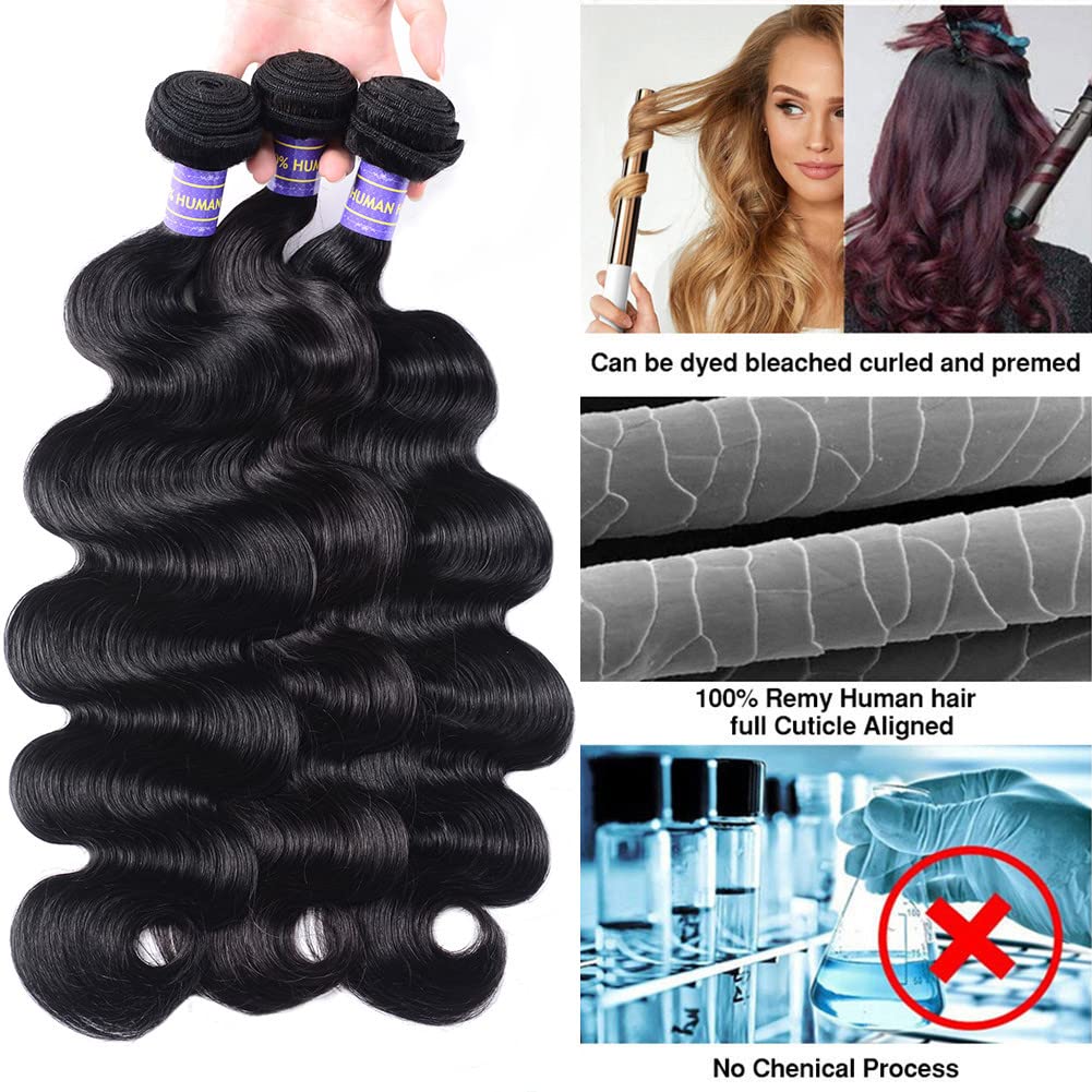 Human Hair Bundles with Closure (22 24 26+20，Free Part) Body Wave Bundles with Lace Closure Brazilian Human Hair Weave Bundles with Closure Virgin Hair Weft 150% Density Natural Color Find Your New Look Today!