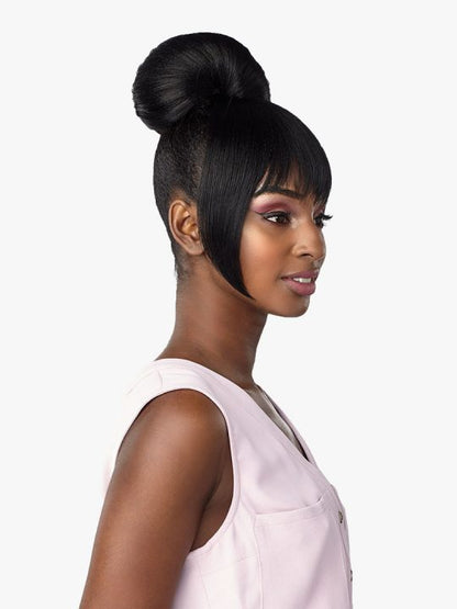 Sensationnel HAYLIE Highly tied bun style with China bang