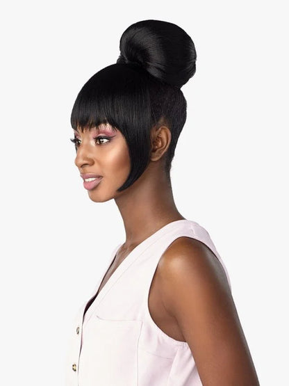 Sensationnel HAYLIE Highly tied bun style with China bang