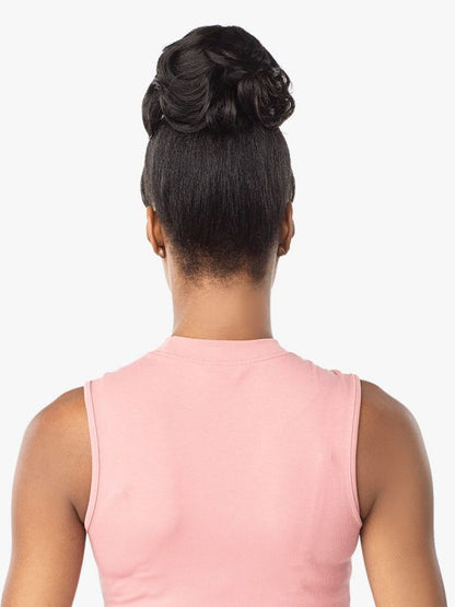 Sensationnel ILA Messy bun with full bangs that shape the face and cheekbones