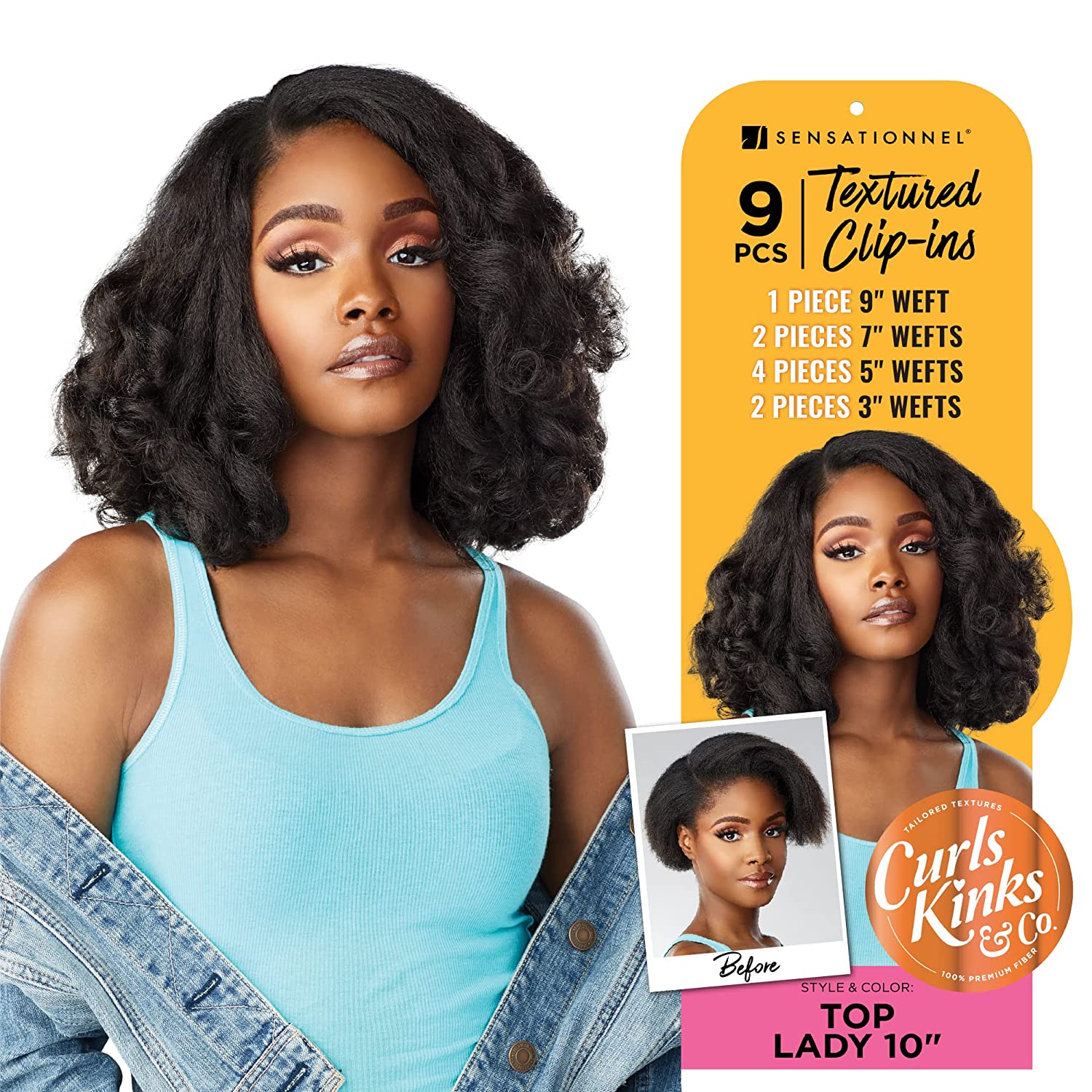 Sensationnel Clip in Top Lady - 10 inch Textured Clip in 9 Piece Pack adds Volume CK&CO Protective Style - Curls Kinks & Co (1B) Find Your New Look Today!