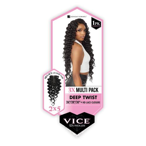 Sensationnel Weave Vice Bundles 3X Multi Pack Deep Twist With 2X5 HD Lace Closure Find Your New Look Today!